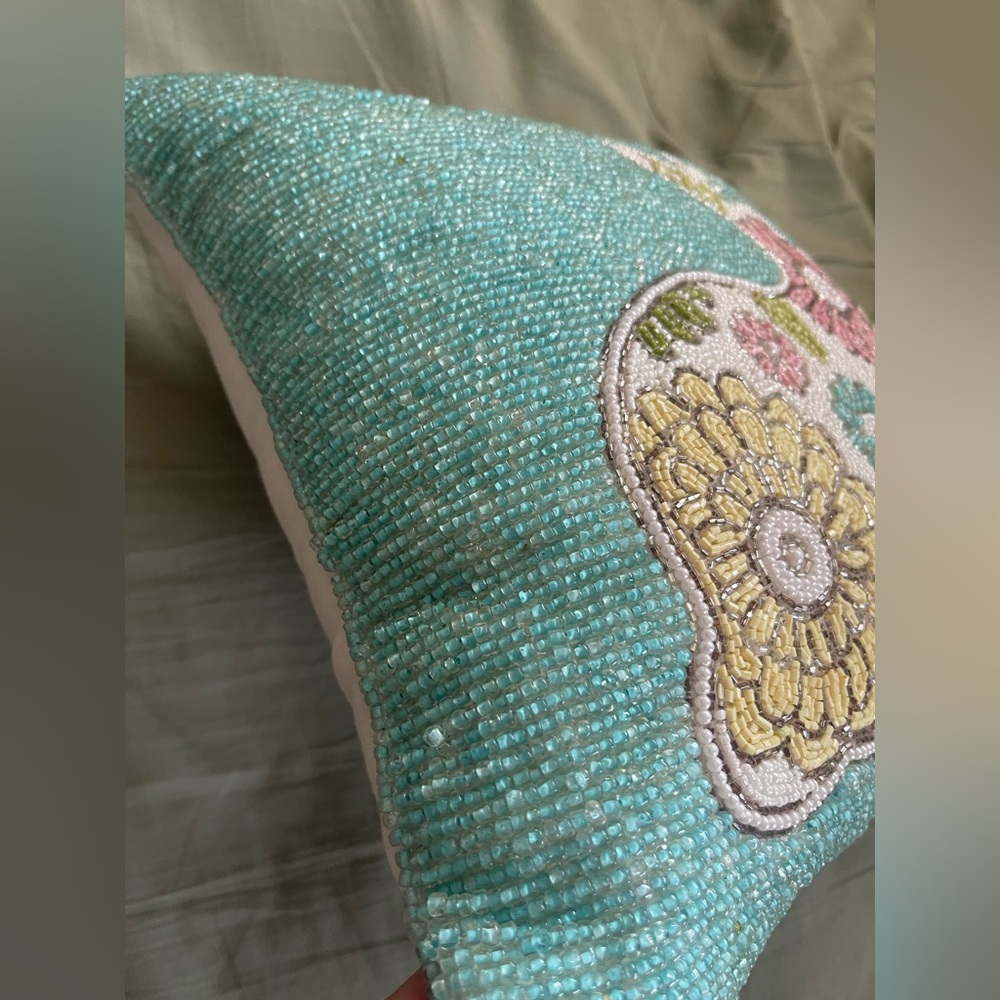 Spring Gatherings Easter Bunny Rabbit Floral Silhouette Glass Beaded Pillow - Picture 2 of 6